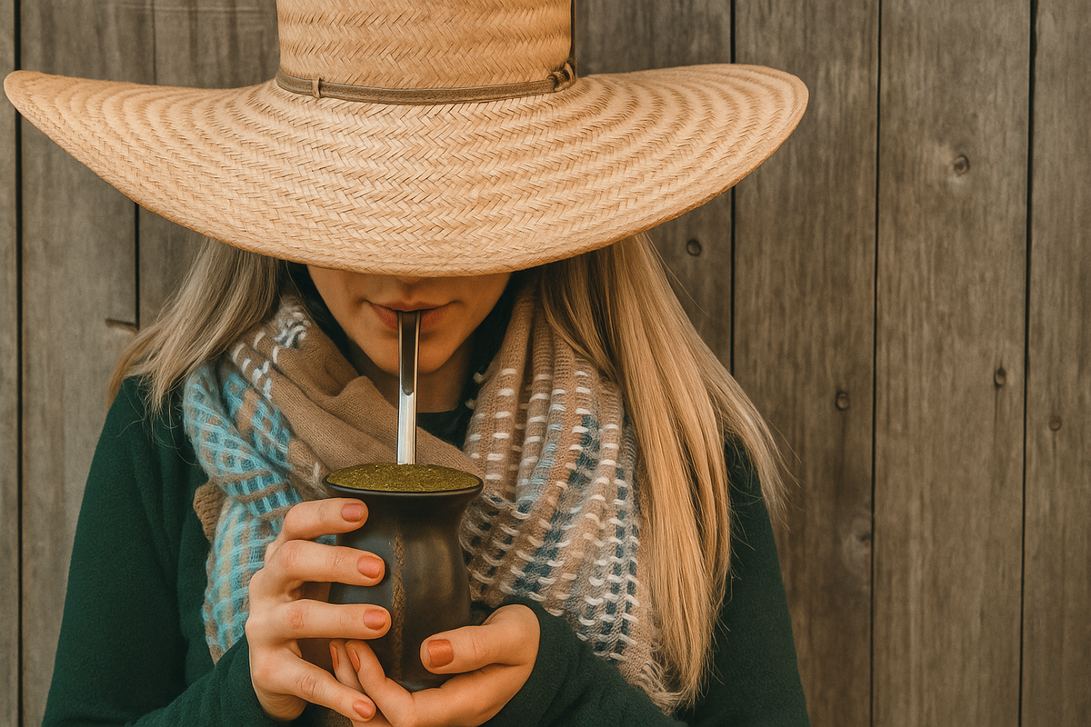 women with a Traditional yerba mate cup with bombilla and loose leaf mate